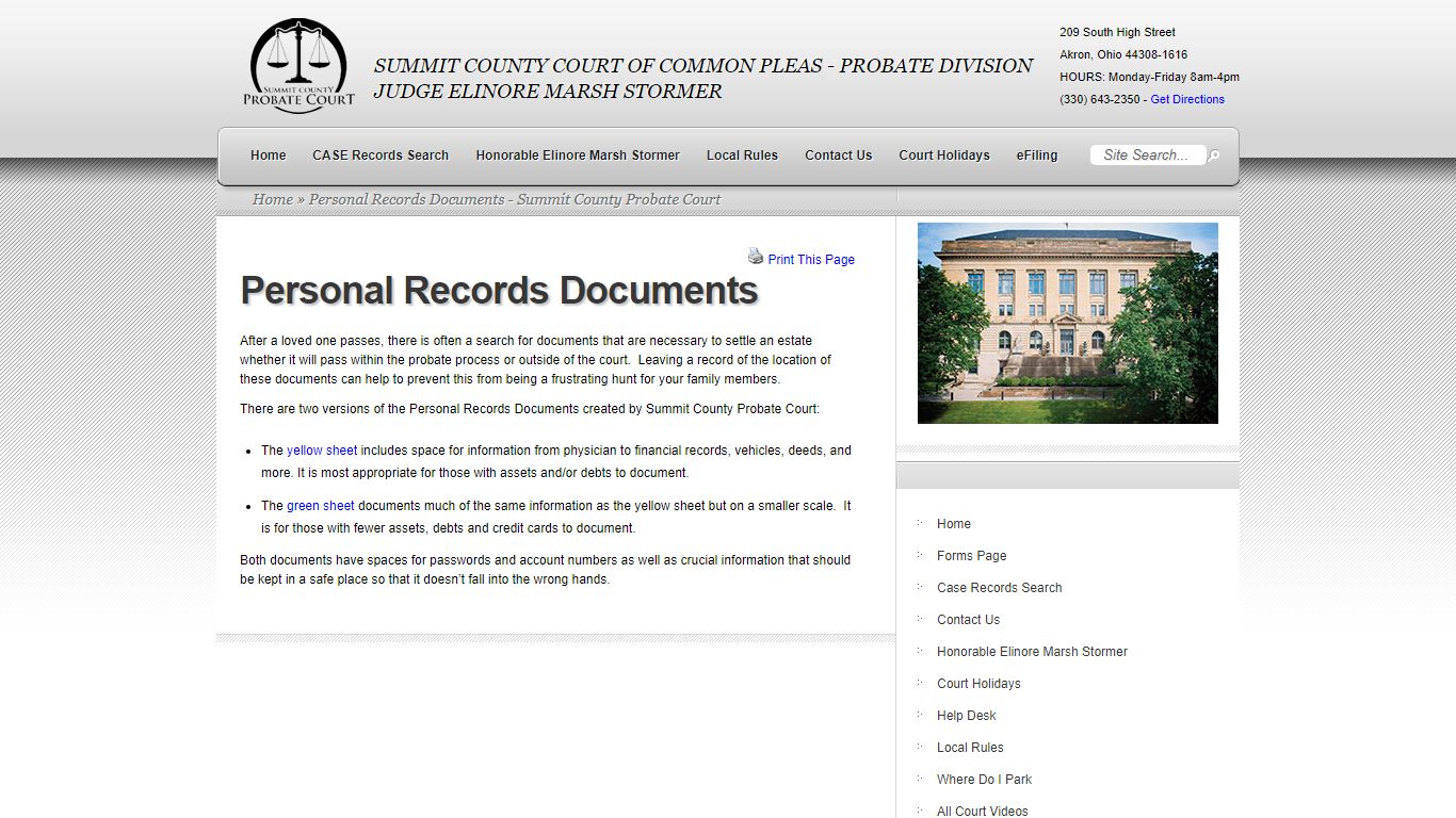 Personal Records Documents - Summit County Probate Court